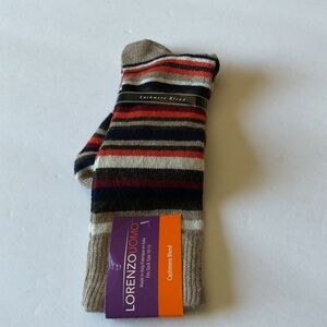 LORENZO UOMO MENS CASHMERE BLEND STRIPE SOCKS TAUPE OS NWT LU2PK093